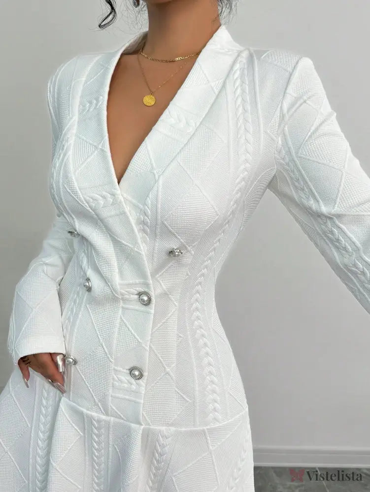 Vestido Blazer Curto Rodado Texturizado Com Botões Elegante Vestido Blazer Curto Rodado Texturizado Com Botões Elegante