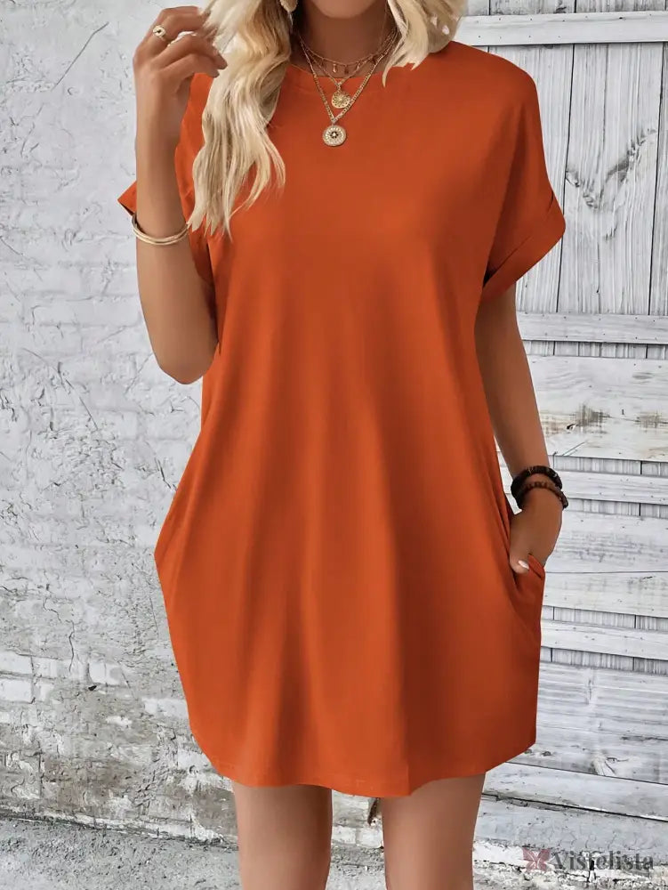 Vestido Curto Básico Verde Com Bolsos Laterais Vestido Curto Básico Verde Com Bolsos Laterais