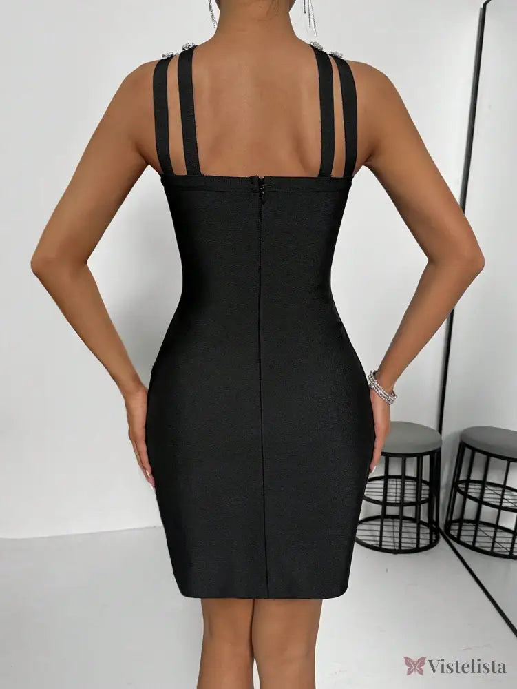 Vestido Curto Com Alças Cruzadas E Pedraria Brilhante Vestido Curto Com Alças Cruzadas E Pedraria Brilhante