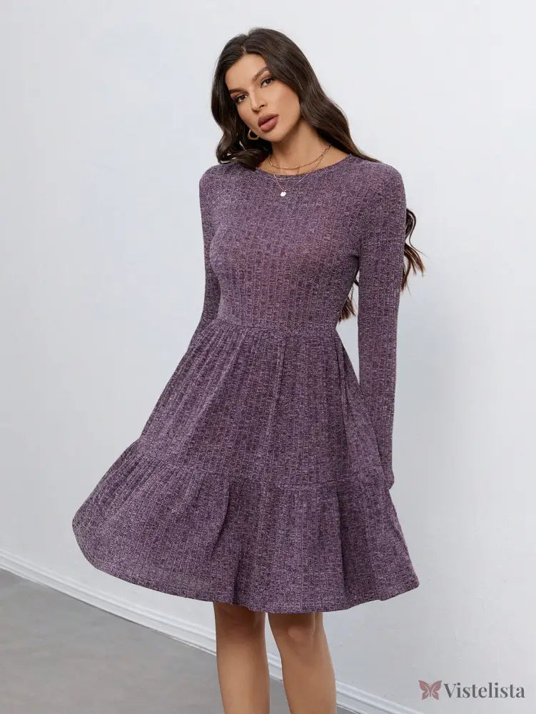 Vestido Curto De Manga Longa Com Cinto E Saia Rodada Vestido Curto De Manga Longa Com Cinto E Saia Rodada