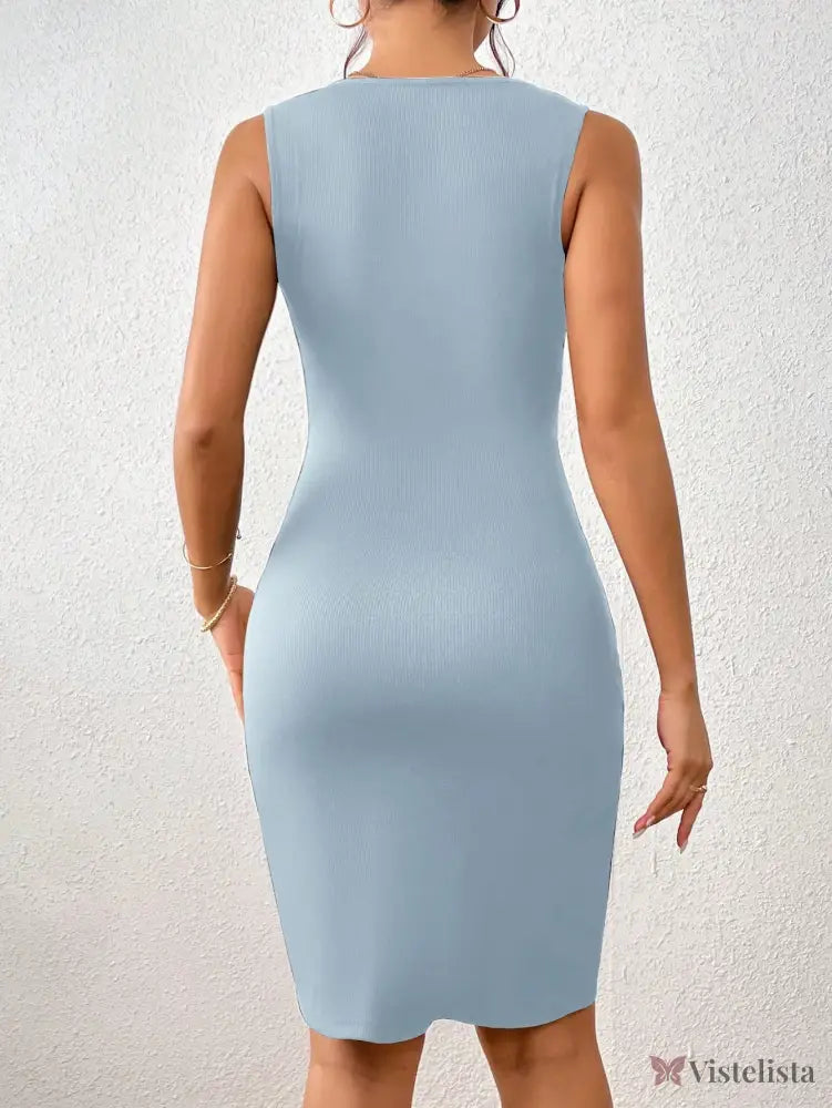 Vestido Curto Justo Bicolor Decote V Com Botões Laterais Vestido Curto Justo Bicolor Decote V Com Botões Laterais