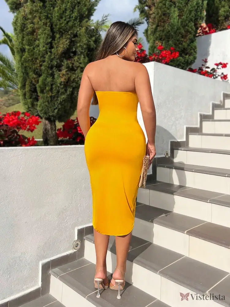 Vestido Curto Tomara Que Caia Assimétrico Com Fenda Vestido Curto Tomara Que Caia Assimétrico Com Fenda