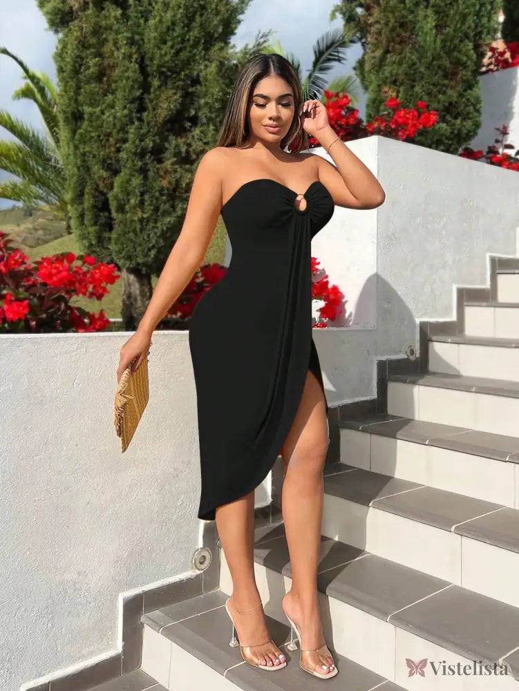 Vestido Curto Tomara Que Caia Assimétrico Com Fenda Vestido Curto Tomara Que Caia Assimétrico Com Fenda