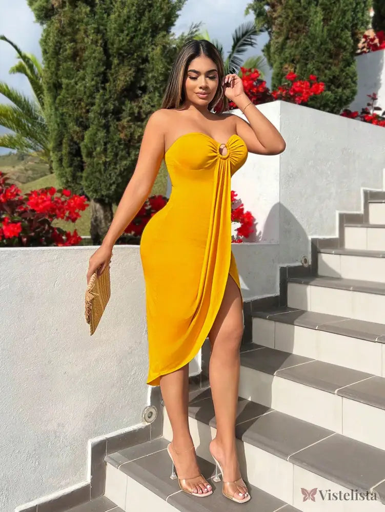 Vestido Curto Tomara Que Caia Assimétrico Com Fenda Vestido Curto Tomara Que Caia Assimétrico Com Fenda