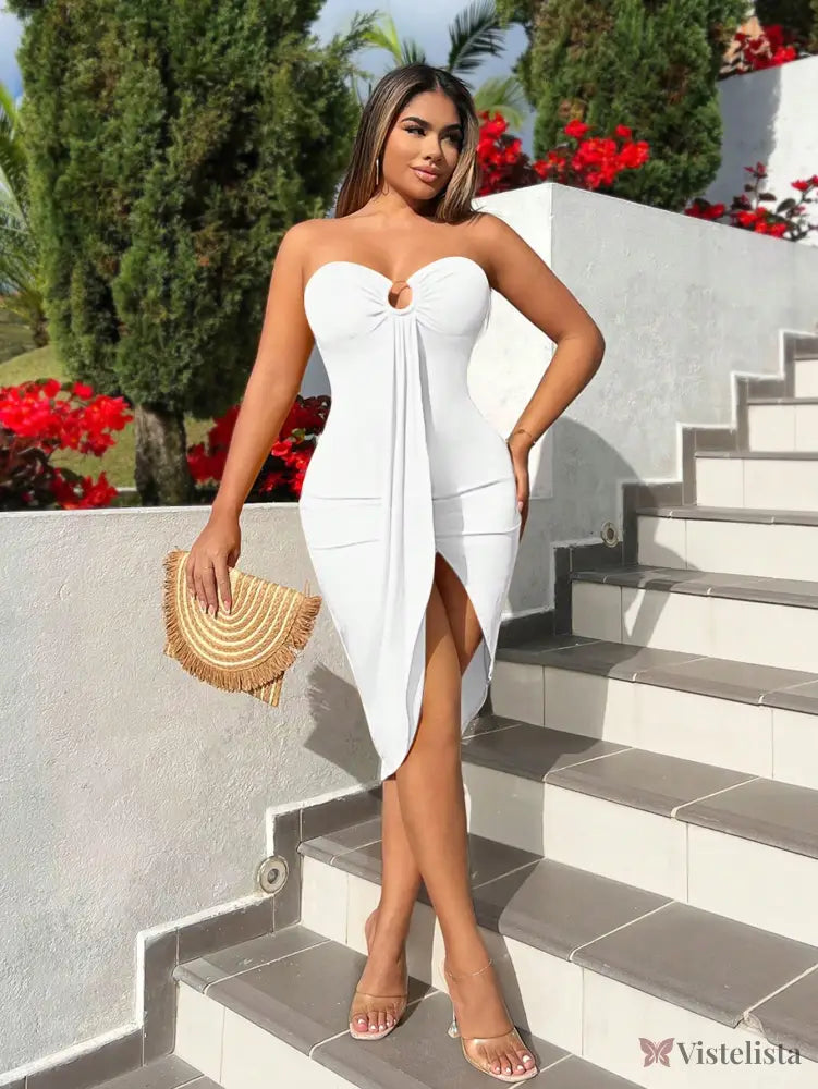 Vestido Curto Tomara Que Caia Assimétrico Com Fenda Vestido Curto Tomara Que Caia Assimétrico Com Fenda