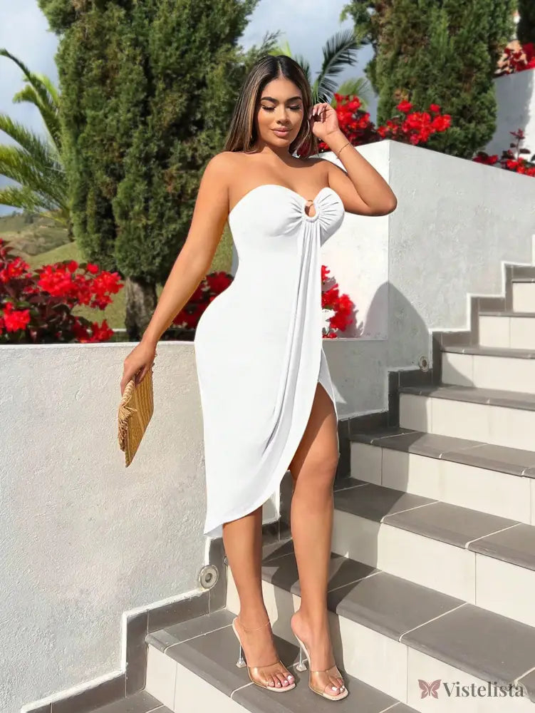 Vestido Curto Tomara Que Caia Assimétrico Com Fenda Vestido Curto Tomara Que Caia Assimétrico Com Fenda