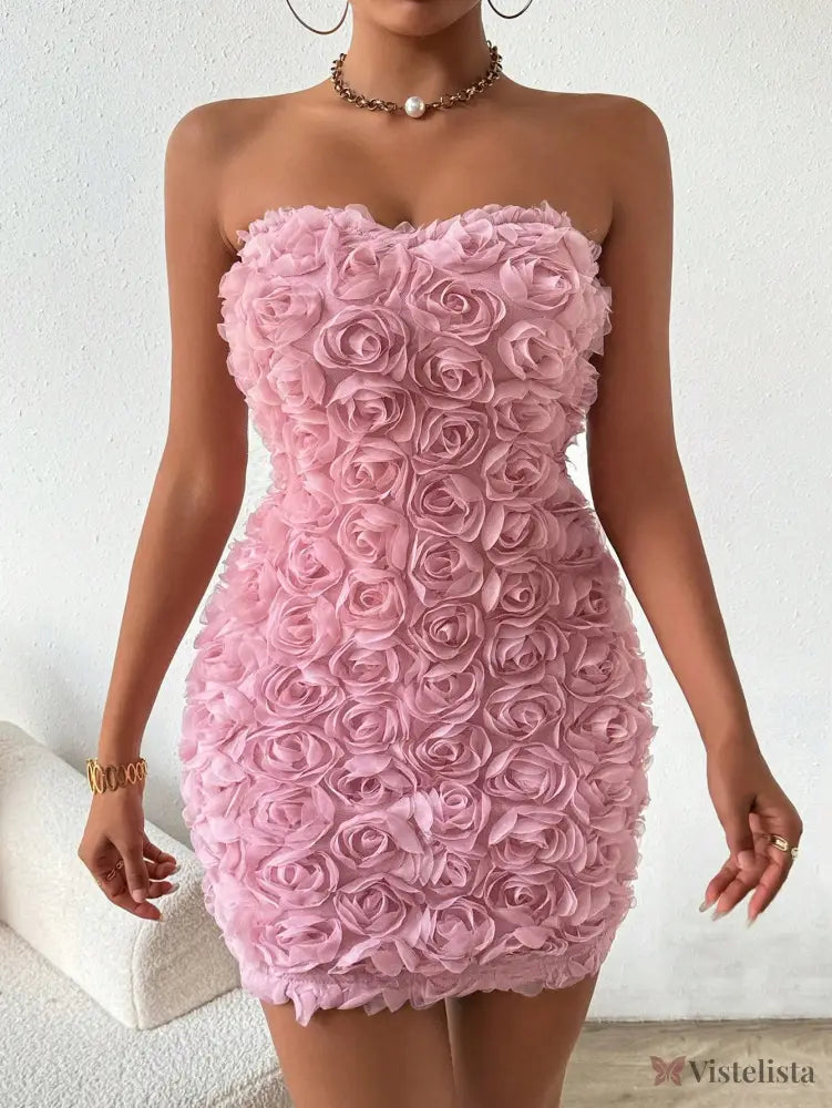 Vestido Curto Tomara Que Caia Com Flores 3D Vestido Curto Tomara Que Caia Com Flores 3D