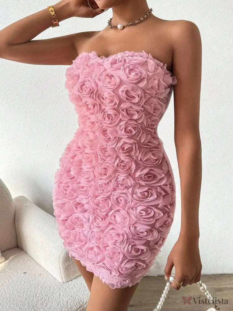 Vestido Curto Tomara Que Caia Com Flores 3D Vestido Curto Tomara Que Caia Com Flores 3D