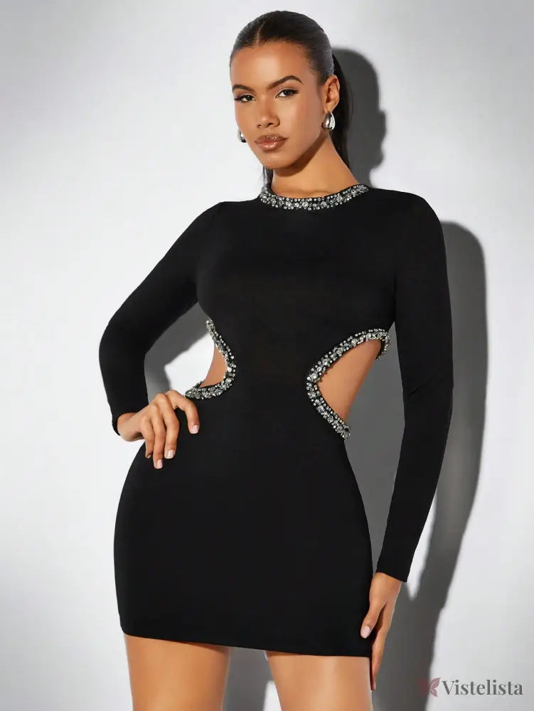 Vestido Justo De Manga Longa Com Recortes Laterais Luxo Vestido Justo De Manga Longa Com Recortes Laterais Luxo