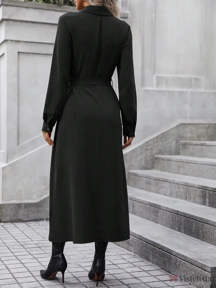 Vestido Longo Camisa Feminino Manga Longa Elegante Vestido Longo Camisa Feminino Manga Longa Elegante