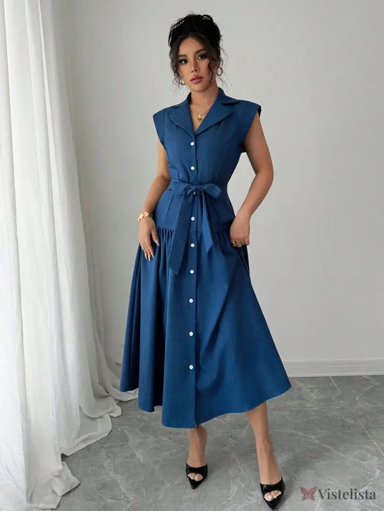 Vestido Longo Chemise Com Botões E Faixa Na Cintura Vestido Longo Chemise Com Botões E Faixa Na Cintura