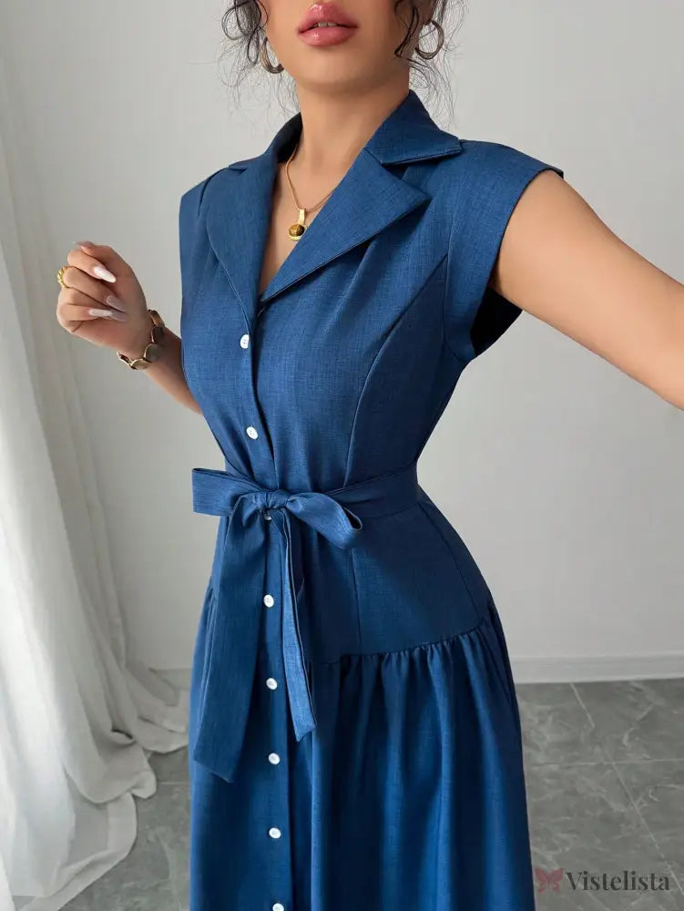 Vestido Longo Chemise Com Botões E Faixa Na Cintura Vestido Longo Chemise Com Botões E Faixa Na Cintura