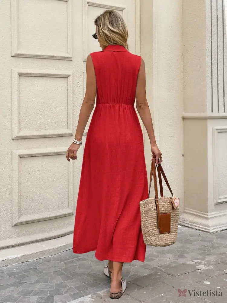Vestido Longo Chemise Em Linho Com Botões Frontais Vestido Longo Chemise Em Linho Com Botões Frontais