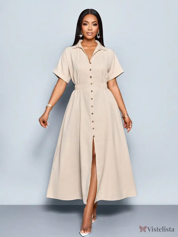 Vestido Longo Chemise Feminino Com Botões Frontais Vestido Longo Chemise Feminino Com Botões Frontais