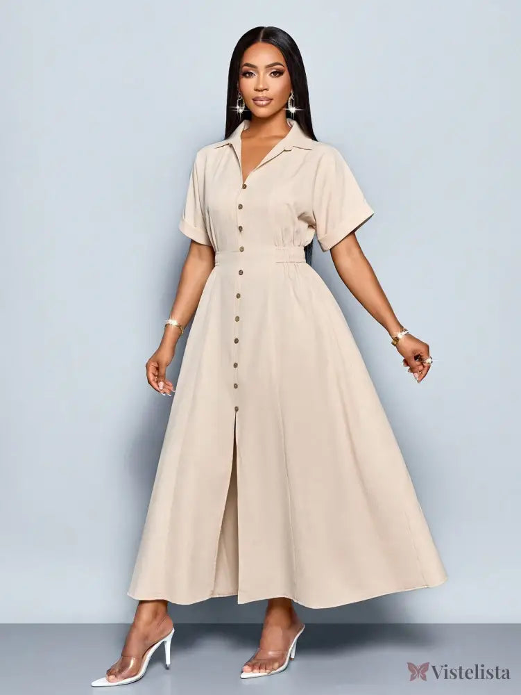 Vestido Longo Chemise Feminino Com Botões Frontais Vestido Longo Chemise Feminino Com Botões Frontais