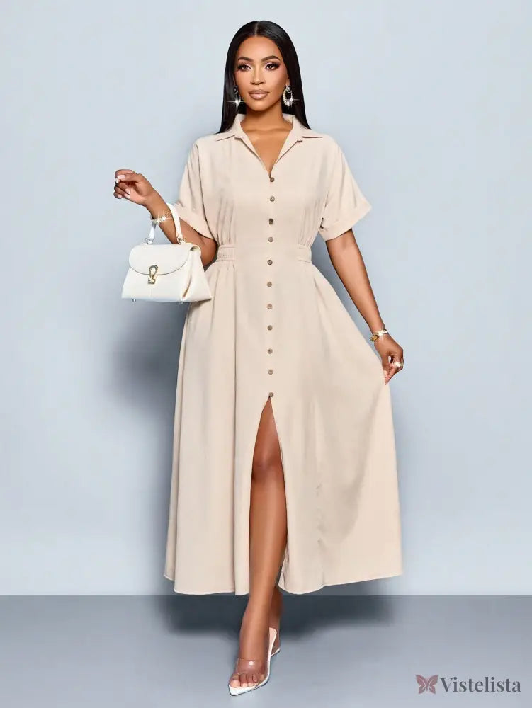 Vestido Longo Chemise Feminino Com Botões Frontais Vestido Longo Chemise Feminino Com Botões Frontais