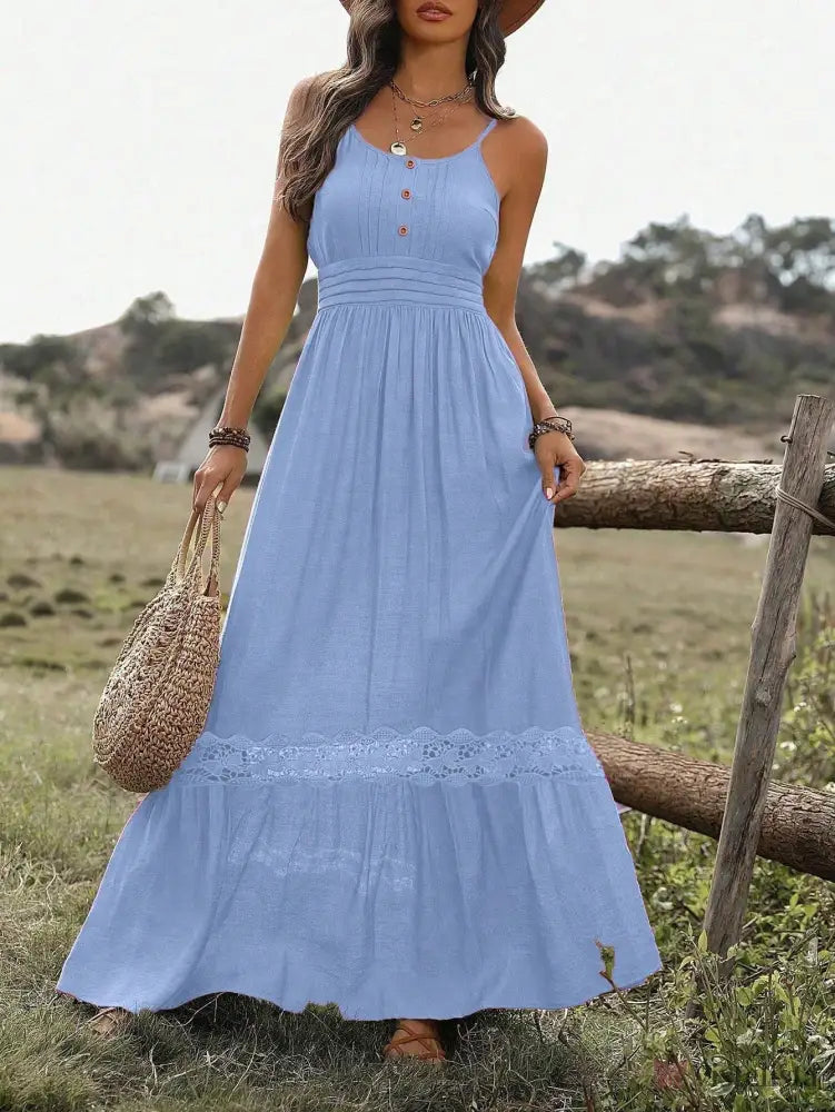 Vestido Longo De Alça Com Detalhe Rendado Boho Vestido Longo De Alça Com Detalhe Rendado Boho