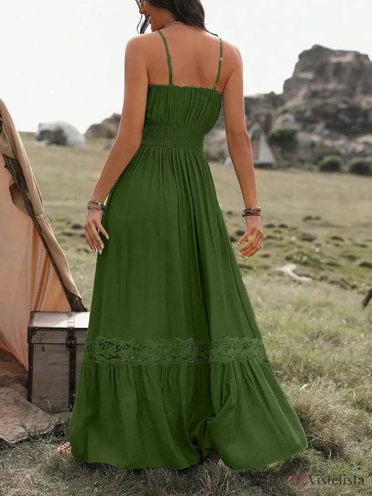 Vestido Longo De Alça Com Detalhe Rendado Boho Vestido Longo De Alça Com Detalhe Rendado Boho