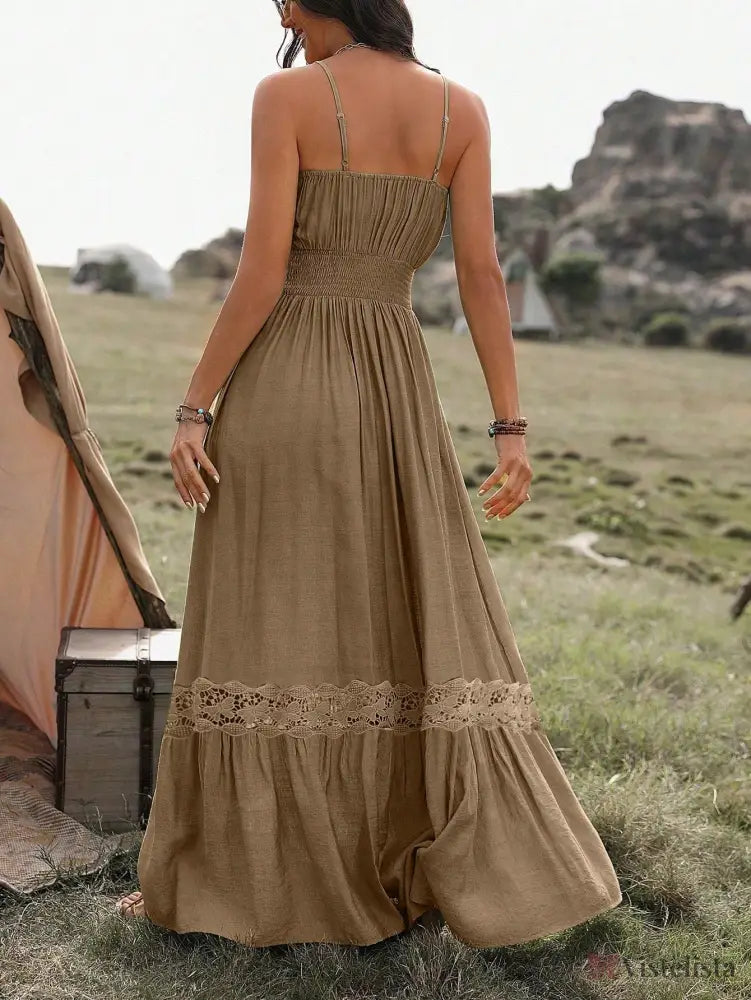 Vestido Longo De Alça Com Detalhe Rendado Boho Vestido Longo De Alça Com Detalhe Rendado Boho