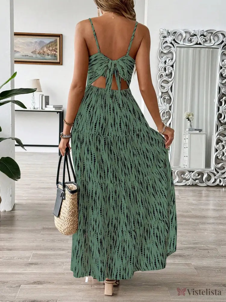 Vestido Longo De Alças Com Estampa Floral E Laço Nas Costas Vestido Longo De Alças Com Estampa Floral E Laço Nas Costas