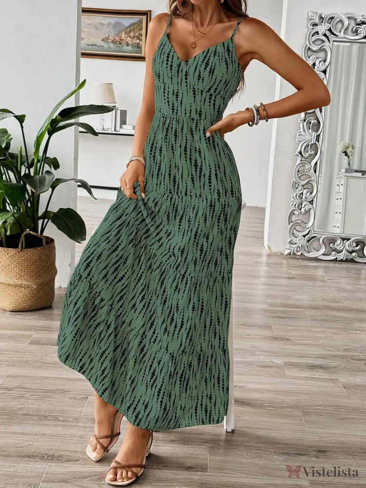 Vestido Longo De Alças Com Estampa Floral E Laço Nas Costas Vestido Longo De Alças Com Estampa Floral E Laço Nas Costas