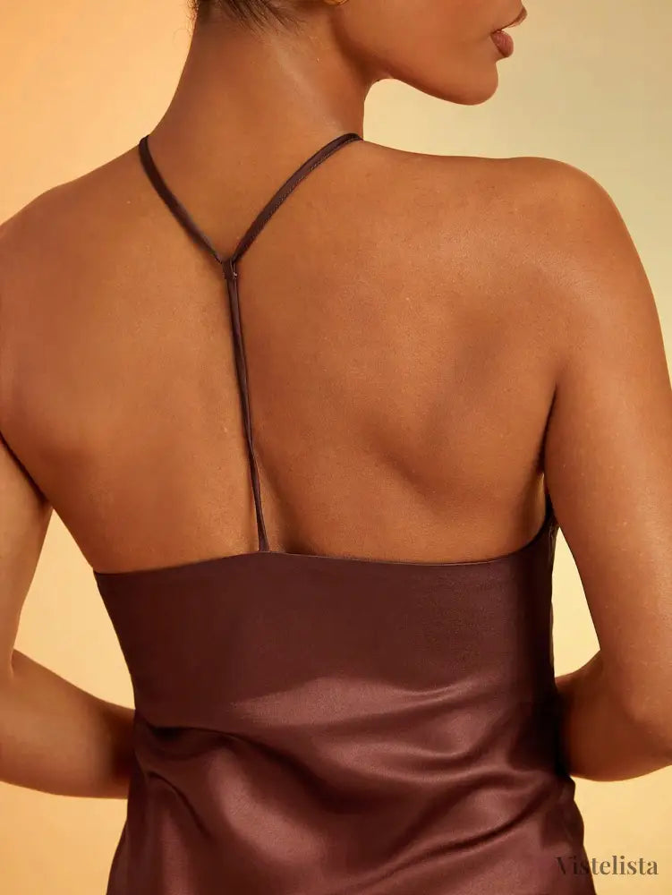 Vestido Longo de Alças Finas em Cetim Degradê Elegante Vestido Longo de Alças Finas em Cetim Degradê Elegante