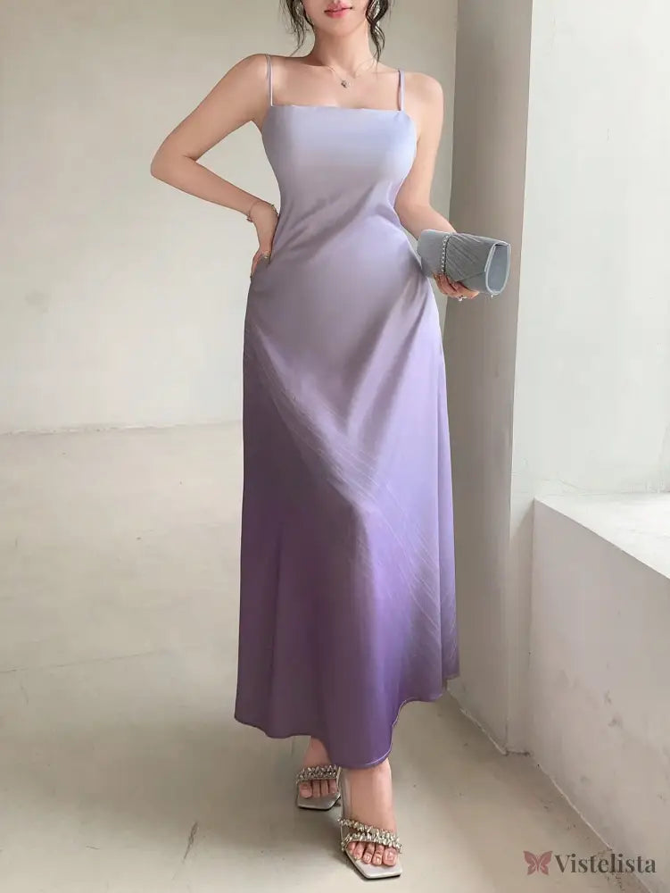 Vestido Longo De Cetim Com Alças Finas Elegante Vestido Longo De Cetim Com Alças Finas Elegante