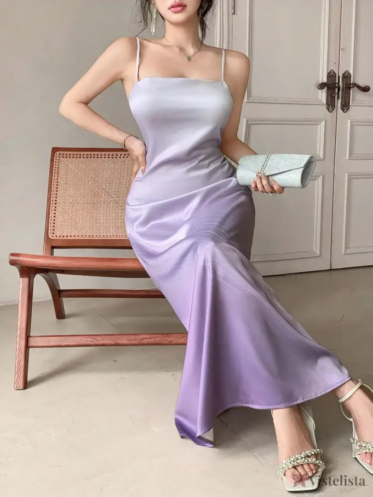 Vestido Longo De Cetim Com Alças Finas Elegante Vestido Longo De Cetim Com Alças Finas Elegante