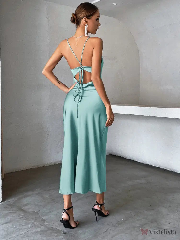 Vestido Longo De Cetim Minimalista Com Alças Finas Vestido Longo De Cetim Minimalista Com Alças Finas