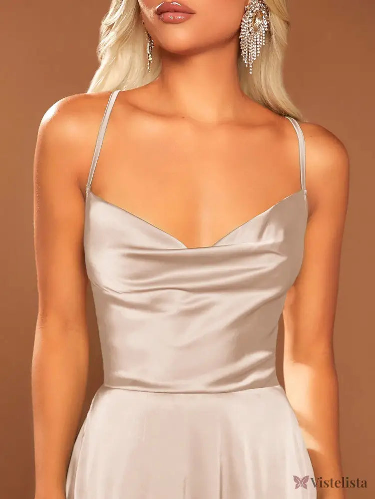 Vestido Longo Elegante Alças Finas Com Fenda Lateral Vestido Longo Elegante Alças Finas Com Fenda Lateral