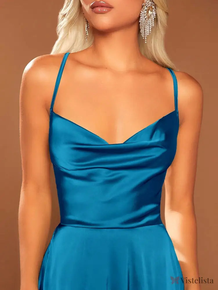 Vestido Longo Elegante Alças Finas Com Fenda Lateral Vestido Longo Elegante Alças Finas Com Fenda Lateral