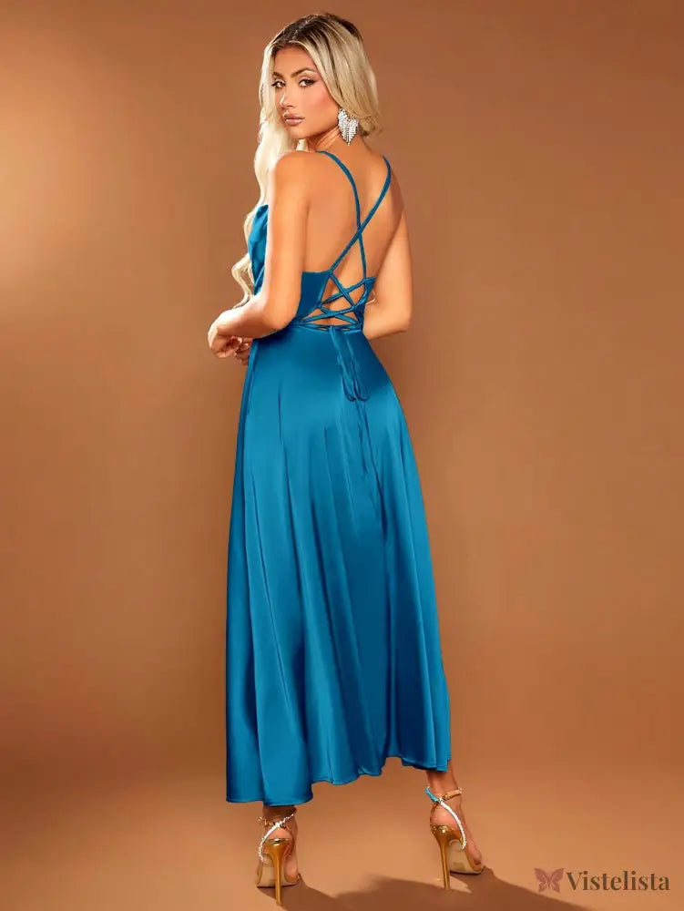 Vestido Longo Elegante Alças Finas Com Fenda Lateral Vestido Longo Elegante Alças Finas Com Fenda Lateral