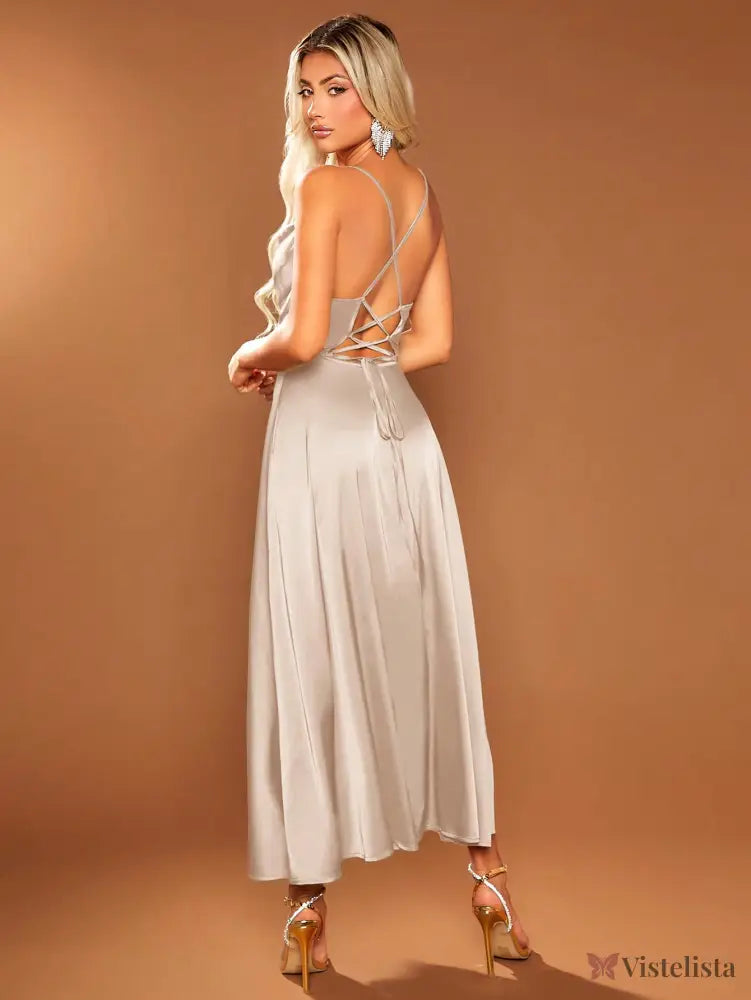 Vestido Longo Elegante Alças Finas Com Fenda Lateral Vestido Longo Elegante Alças Finas Com Fenda Lateral
