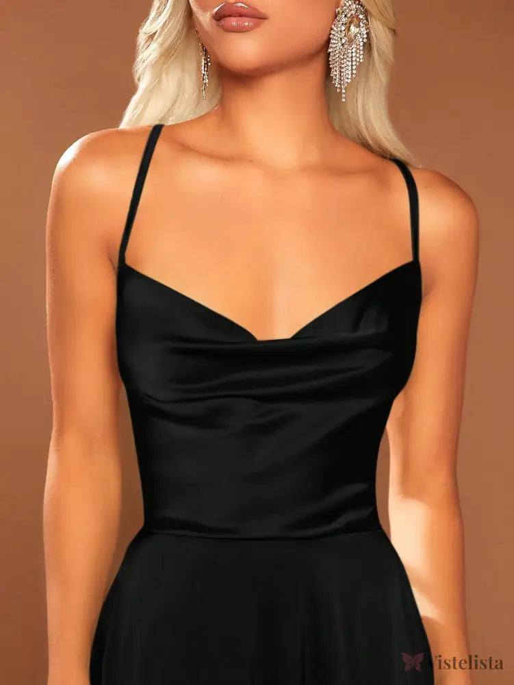 Vestido Longo Elegante Alças Finas Com Fenda Lateral Vestido Longo Elegante Alças Finas Com Fenda Lateral
