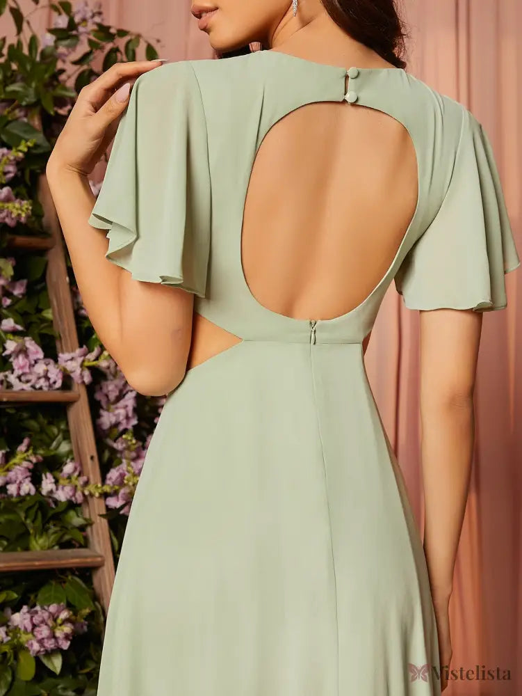 Vestido Longo Elegante Manga Curta Com Fenda Lateral Vestido Longo Elegante Manga Curta Com Fenda Lateral