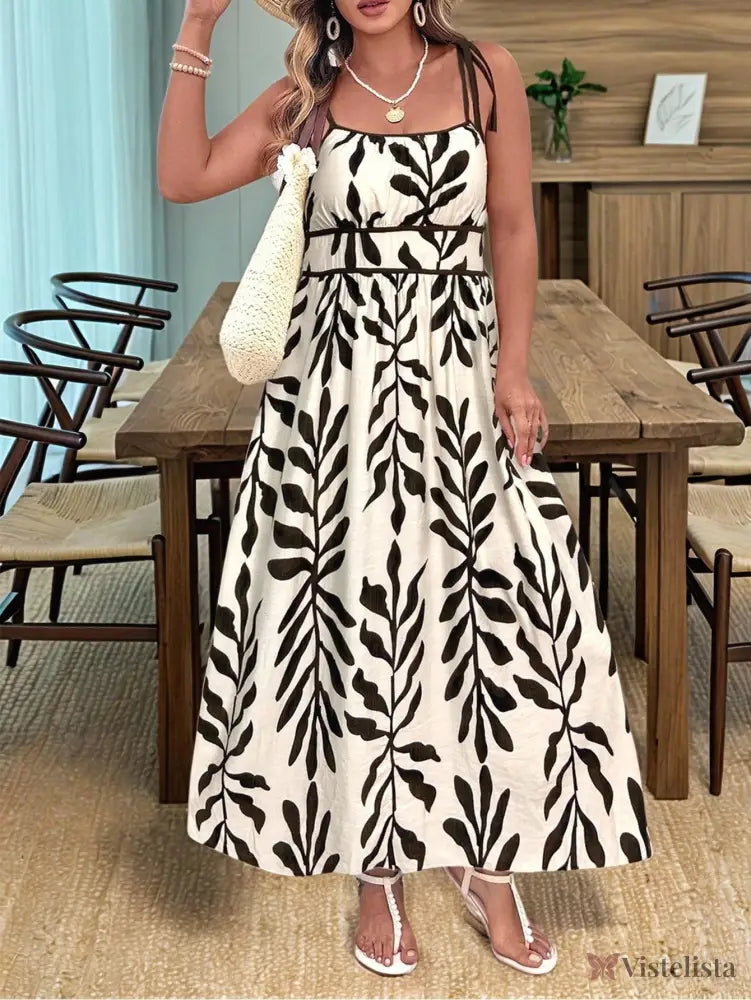 Vestido Longo Estampado com Alças Ajustáveis e Cintura Marcada Vestido Longo Estampado com Alças Ajustáveis e Cintura