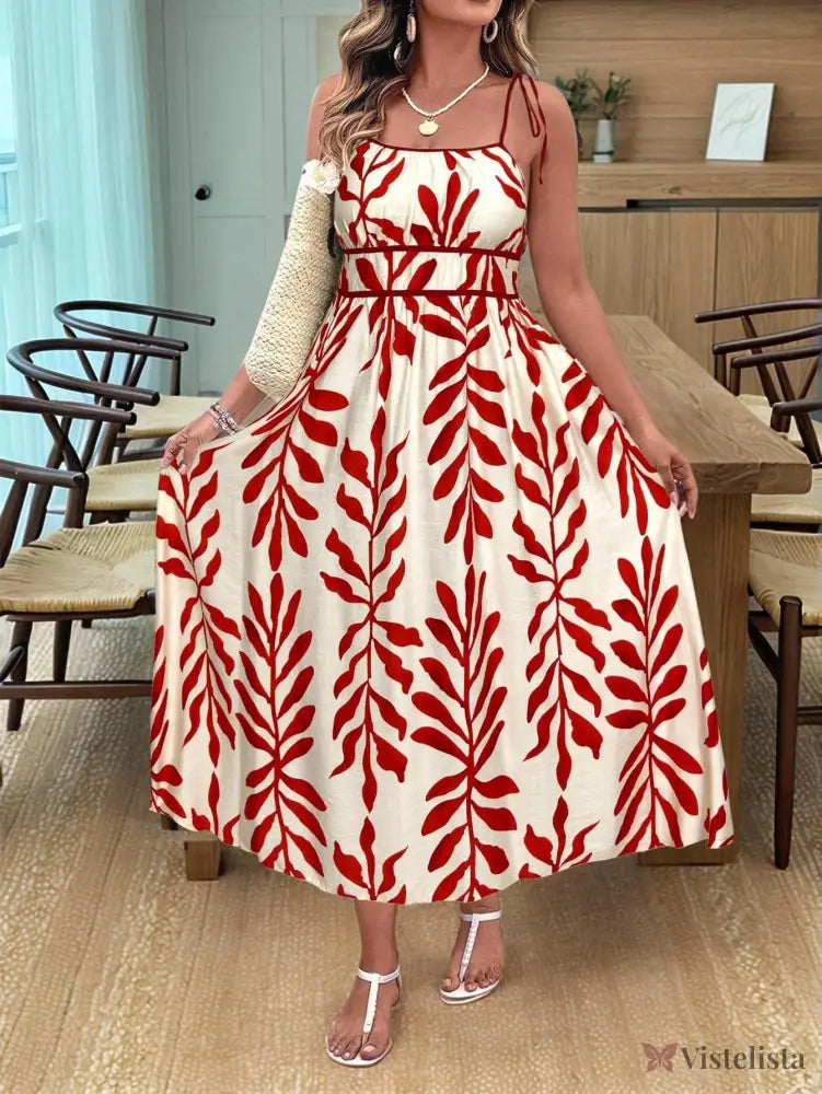 Vestido Longo Estampado com Alças Ajustáveis e Cintura Marcada Vestido Longo Estampado com Alças Ajustáveis e Cintura
