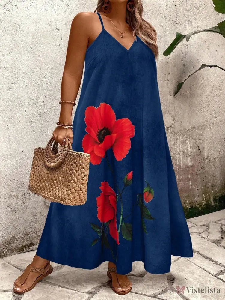 Vestido Longo Estampado Floral Alças Finas Estilo Boho Vestido Longo Estampado Floral Alças Finas Estilo Boho