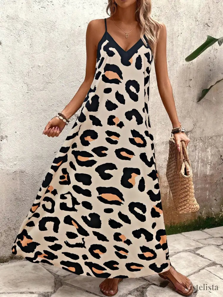 Vestido Longo Estampado Soltinho Com Alças Finas Vestido Longo Estampado Soltinho Com Alças Finas