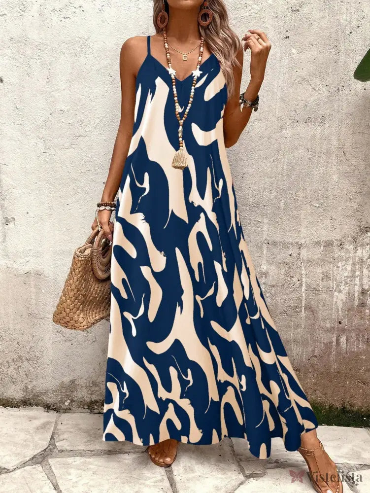 Vestido Longo Estampado Soltinho Com Alças Finas Vestido Longo Estampado Soltinho Com Alças Finas