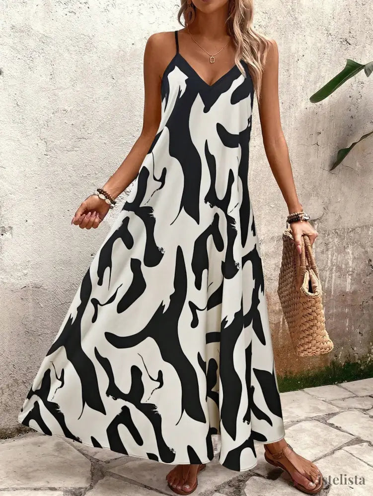 Vestido Longo Estampado Soltinho Com Alças Finas Vestido Longo Estampado Soltinho Com Alças Finas