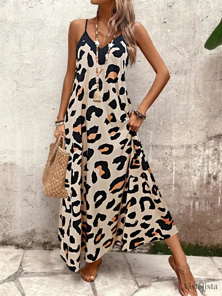 Vestido Longo Estampado Soltinho Com Alças Finas Vestido Longo Estampado Soltinho Com Alças Finas