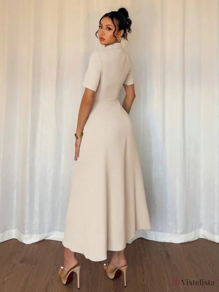 Vestido Longo Evasê Elegante Decote Transpassado Vestido Longo Evasê Elegante Decote Transpassado