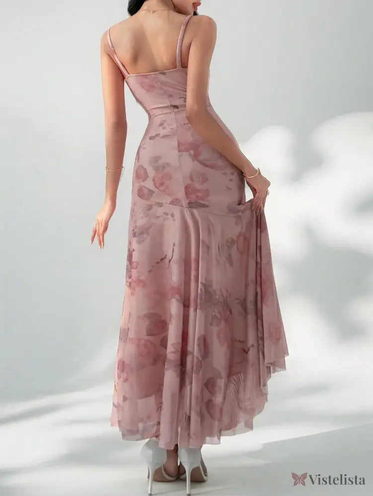 Vestido Longo Justo Floral Decote V Profundo Vestido Longo Justo Floral Decote V Profundo