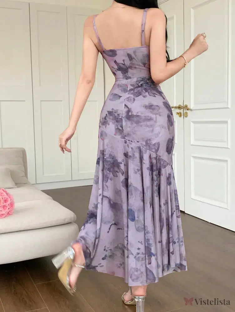 Vestido Longo Justo Floral Decote V Profundo Vestido Longo Justo Floral Decote V Profundo