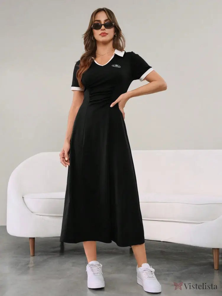 Vestido Longo Minimalista Decote V Cintura Ajustada Vestido Longo Minimalista Decote V Cintura Ajustada