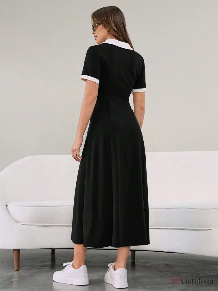 Vestido Longo Minimalista Decote V Cintura Ajustada Vestido Longo Minimalista Decote V Cintura Ajustada