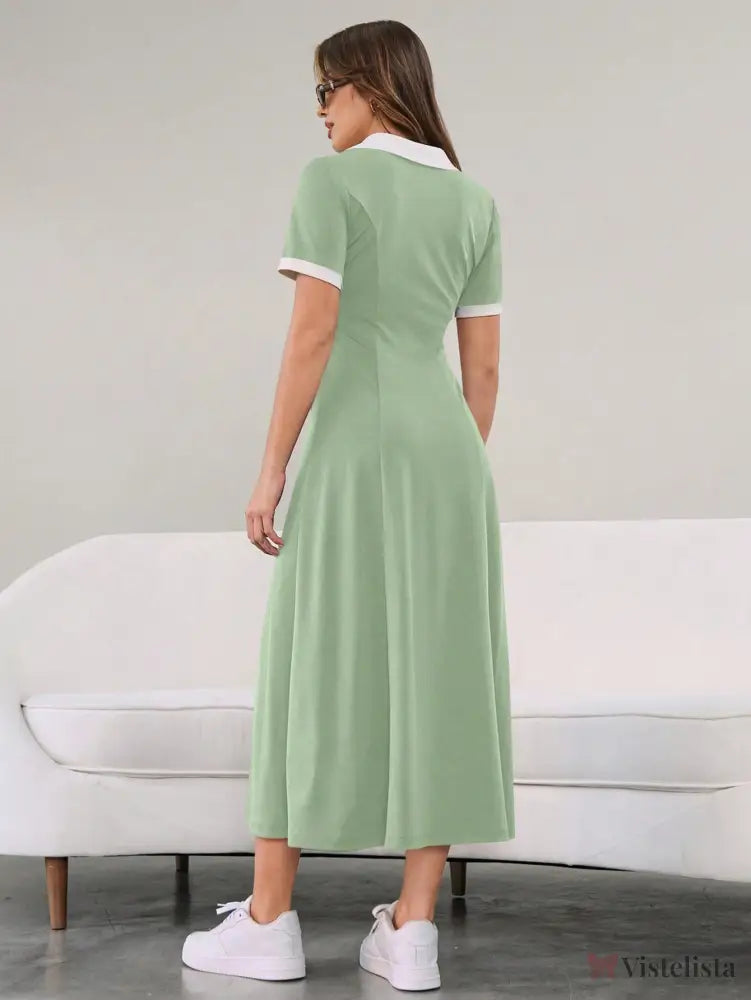 Vestido Longo Minimalista Decote V Cintura Ajustada Vestido Longo Minimalista Decote V Cintura Ajustada
