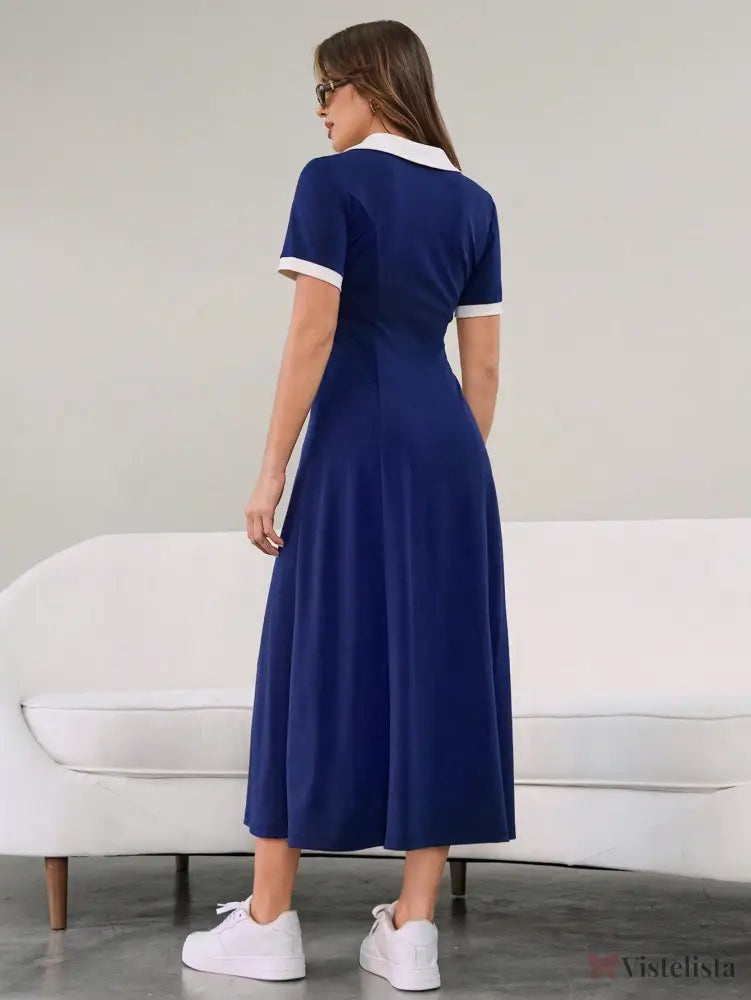 Vestido Longo Minimalista Decote V Cintura Ajustada Vestido Longo Minimalista Decote V Cintura Ajustada