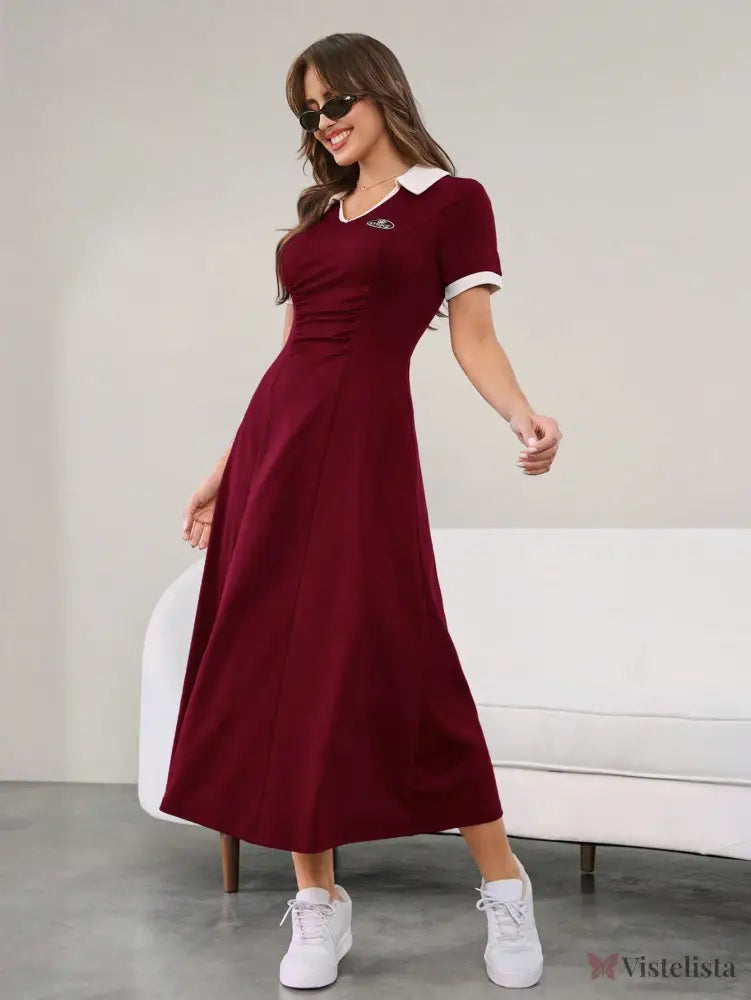 Vestido Longo Minimalista Decote V Cintura Ajustada Vestido Longo Minimalista Decote V Cintura Ajustada